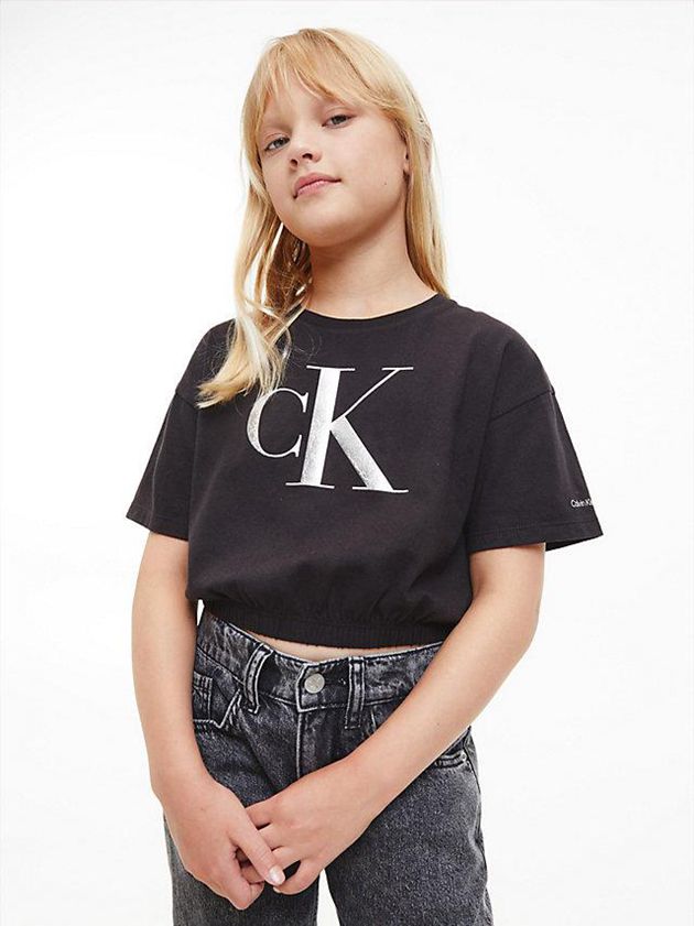 Calvin Klein USA Cropped Logo Girls T-Shirt Black 4589762-MG